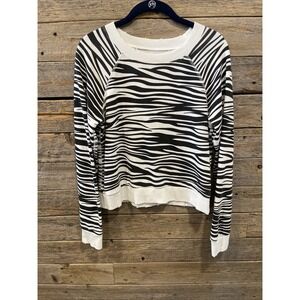 Pistola‎ Women's White Black Zebra Crew-Neck Distressed Trim Crop Sweater XS